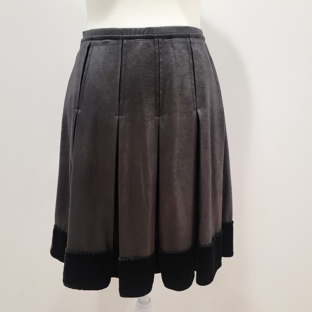 NWT Catherine Malandrino Black Faux Leather & Velvet Pleated Skirt